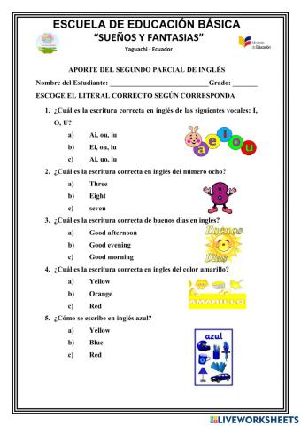 Aporte de ingles del segundo parcial de 2do básica 