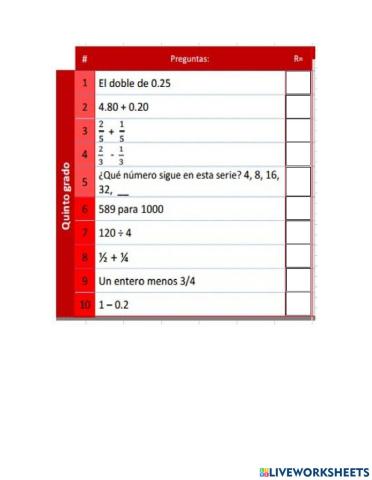 SisAT   Cálculo Mental 5° AÑO