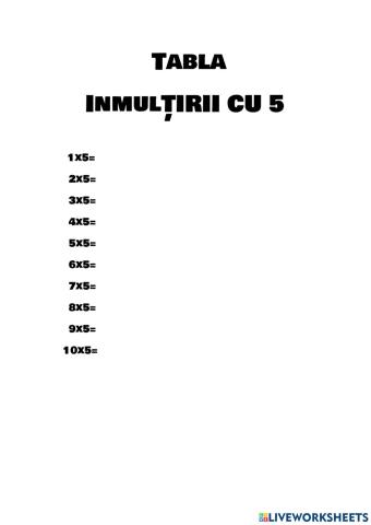 Tabla înmulțirii cu 5