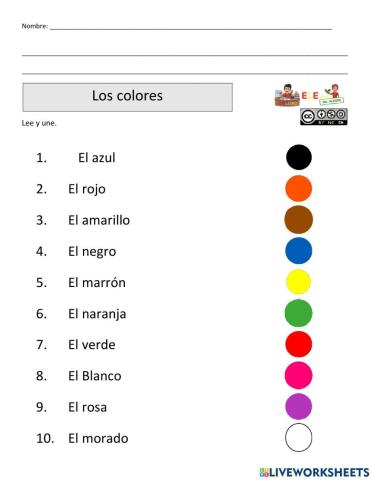 Los colores. Unir flechas