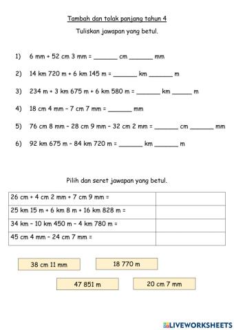 Tambah dan Tolak Panjang Tahun 4
