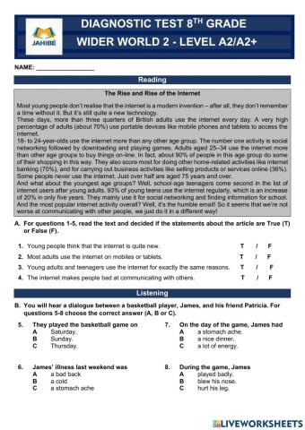 Diagnostic test - 8th grade