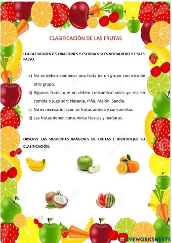 Clasificación de las frutas