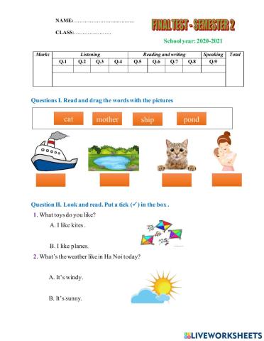 Final test - reading and writing