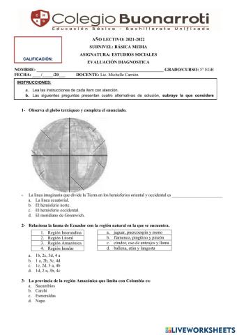 Evaluación diagnóstica Estudios Sociales