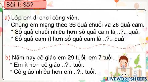 Nhiều hơn hay ít hơn bao nhiêu - Bài 1