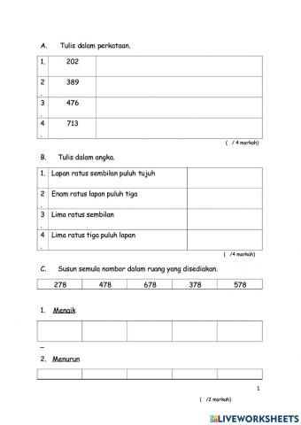 Nombor dalam lingkungan 1000