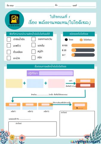 ใบกิจกรรมที่ 1 พลังงานทดแทน(ไบโอดีเซล)