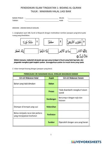 Makanan Halal Lagi Baik - Pendidikan Islam T1