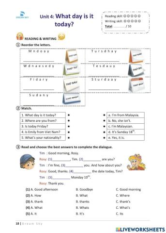 Grade 4 - Unit 4: What day is it today?