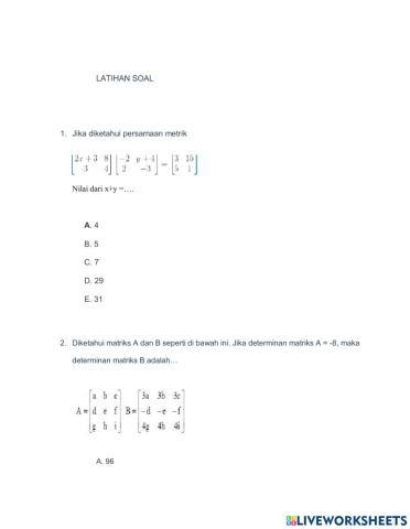 Latihan soal matriks 1