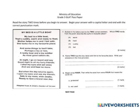 Reading Comprehension GLAT Practice