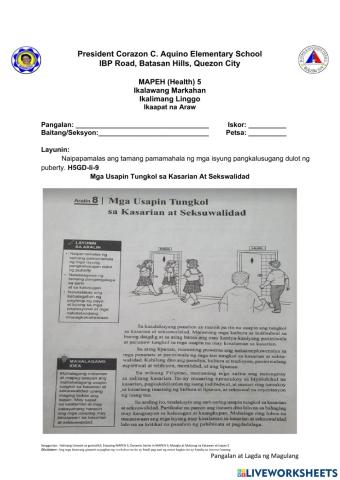 Health Worksheet Quarter 2 Week 4