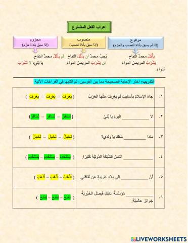 النحو - إعراب الفعل المضارع