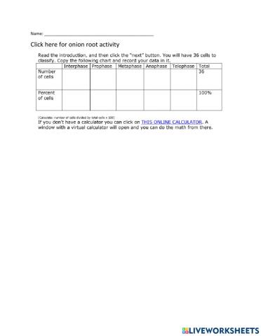 Mitosis Online lab