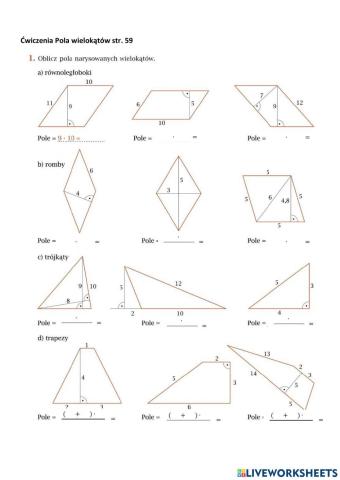 Ćwiczenia pola wielokątów str. 59 klasa 7