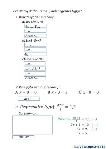 Sudėtingesnės lygtys 7 kl. namų darbai