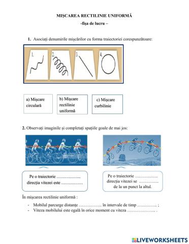 Mișcarea rectilinie uniformă-fișă de lucru