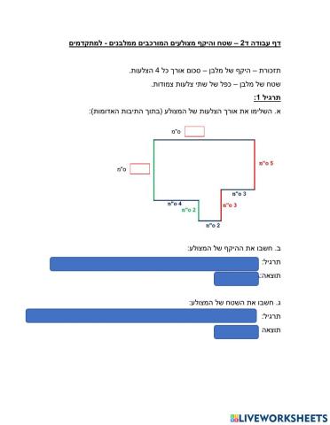 דף עבודה ד2 שטח והיקף למתקדמים