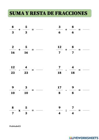 Operaciones con fracciones 2