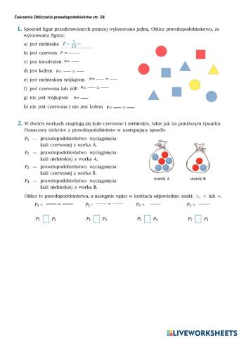 Ćwiczenia Obliczanie prawdopodobieństw str 58 klasa 8