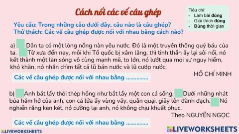 Cách nối các vế câu ghép