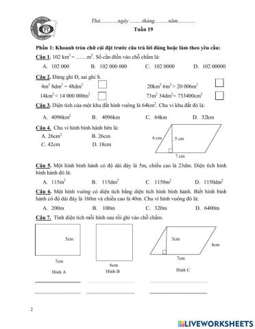 Toán cuối tuần 19