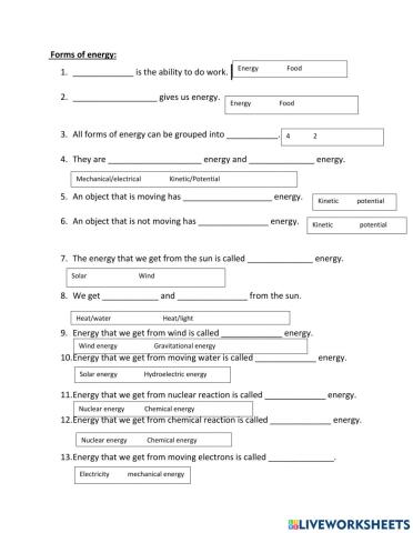 Forms of energy