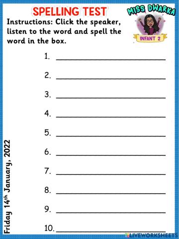 Spelling test - friday 14th jan