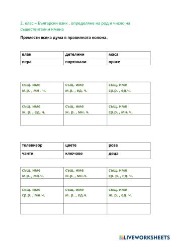 Определяне на род и число на съществителни имена