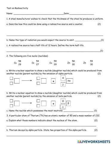 Chapter Test on Radioactivity