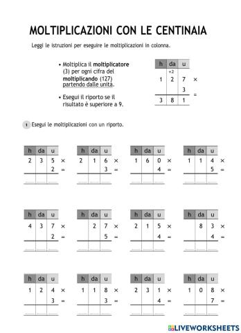 Moltiplicazioni con le centinaia e un cambio