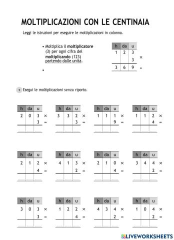 Moltiplicazioni con le centinaia senza cambio