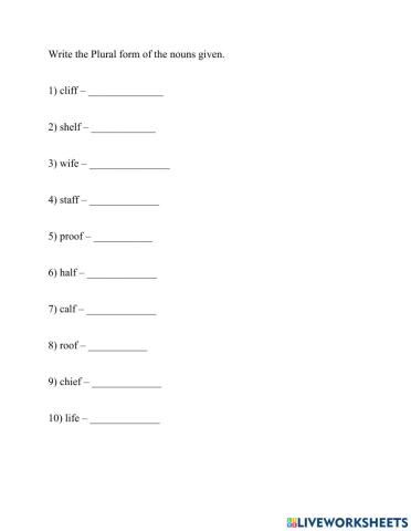 Plural Nouns ending with f and fe