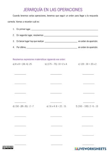 Operaciones combinadas y jerarquía en las operaciones