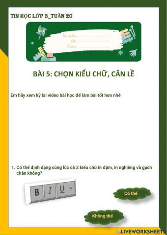 Tin học lớp 3-Tuần 20-Bài 5: Chọn kiểu chữ, căn lề