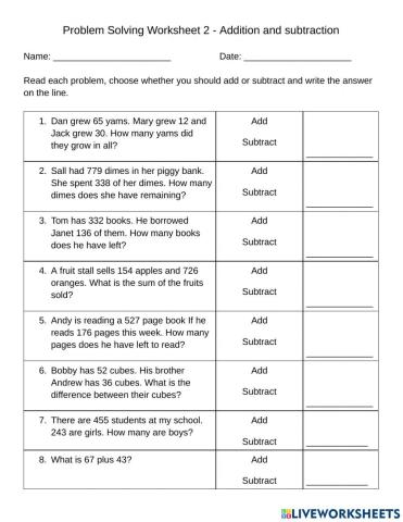 Word Problems (Addition and Subtraction)