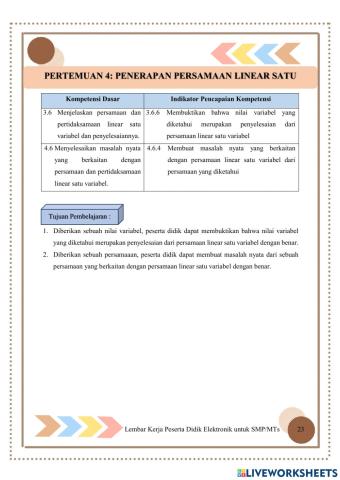 Pertemuan 4: Penerapan Persamaan Linear Satu Variabel