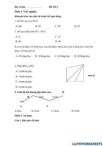 Toán ôn tập cuối HKI lớp 2