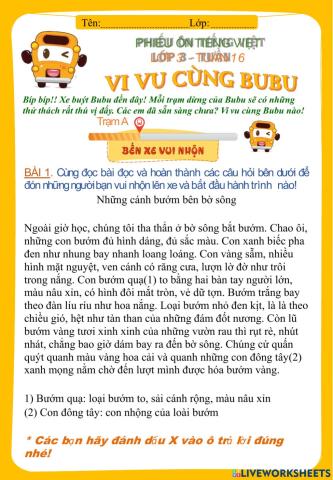 Phiếu bài tập cuối tuần (tuần 16)