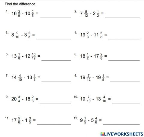 Mixed fraction subtraction