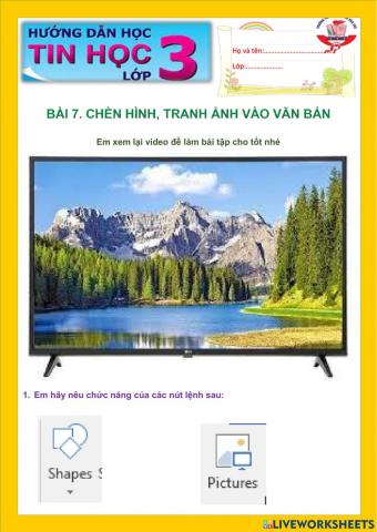 Bài 7. chèn hình, tranh ảnh vào văn bản