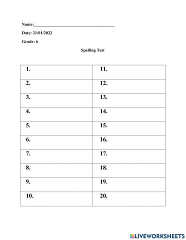 Spelling Test on Words with ai, ay, oi and oy