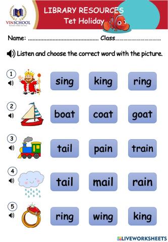 Phonics: ai,oa,ng