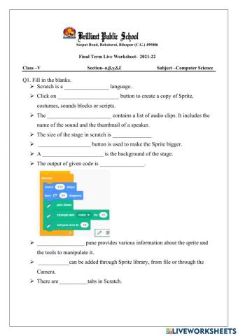 Class 5 Live Worksheet Scratch