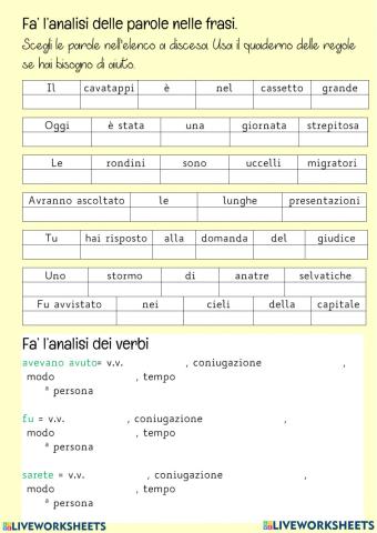 Analisi grammaticale e verbi