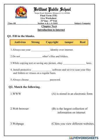 Class 3 TII(31JAN-5FEB) Live Worksheet