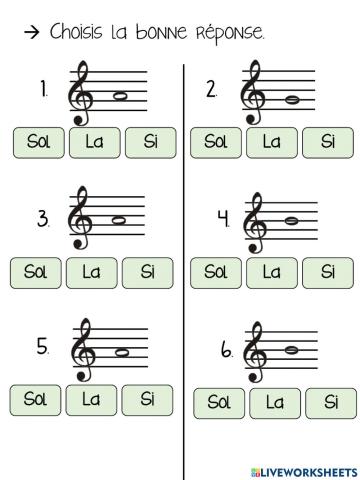 Les notes Sol, La et Si