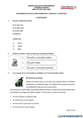 Evaluación de lengua y literatura 2do año