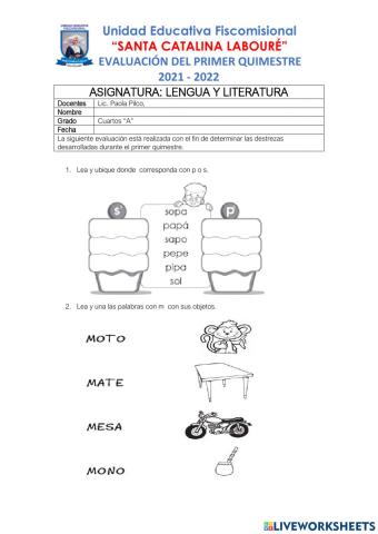 Evaluación de lengua Matias